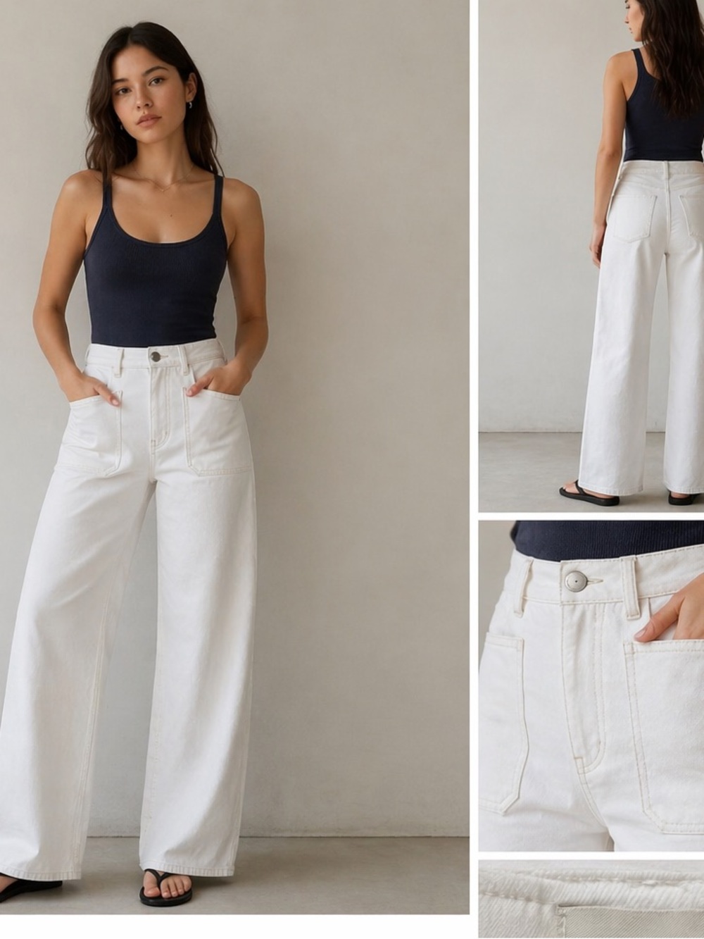 Aritzia Wilfred Free White Wide Leg Denim Jeans High Rise Patch Pocket Size 0